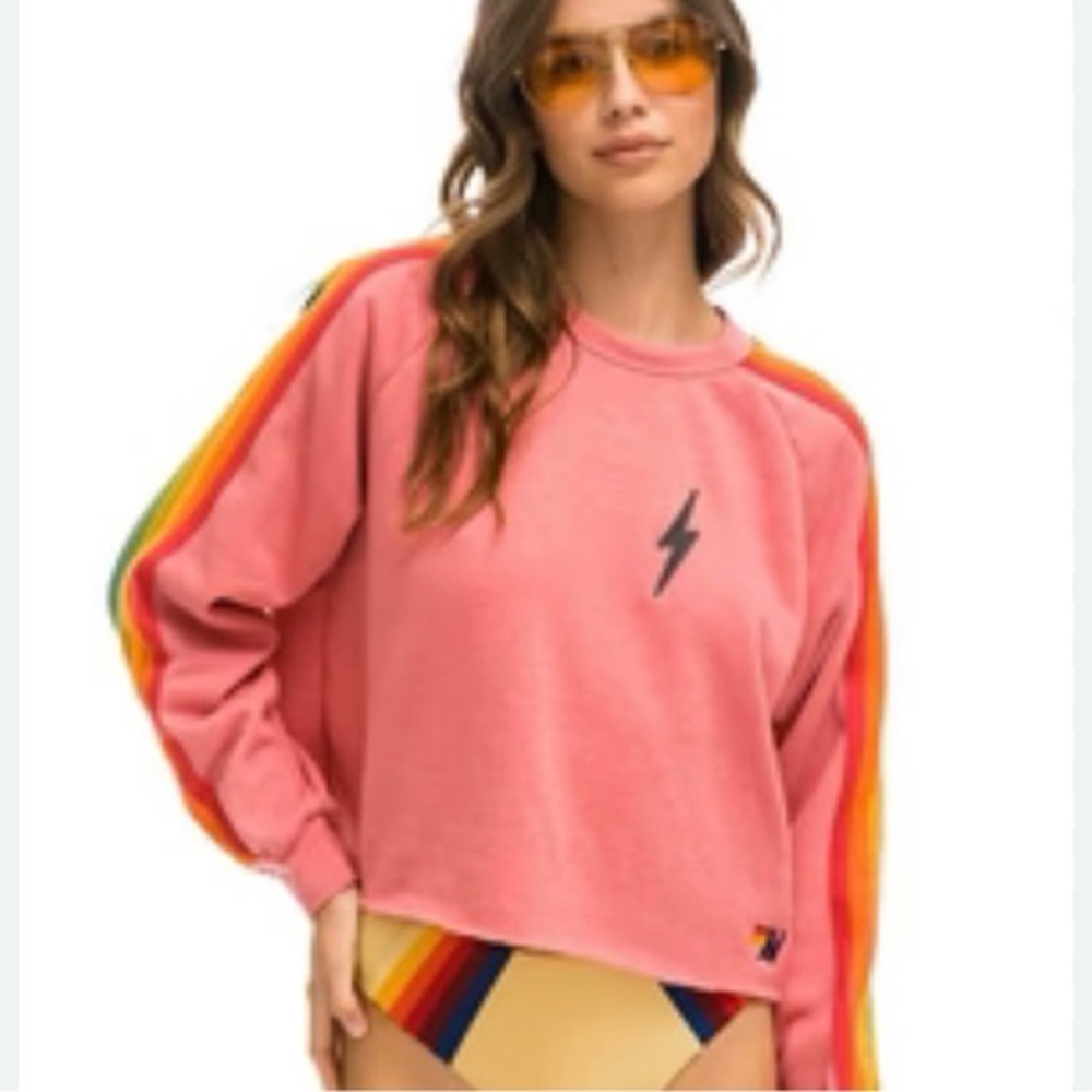 AVIATOR NATION BOLT CLASSIC CROPPED CREW SWEATSHIRT.SIZE L
